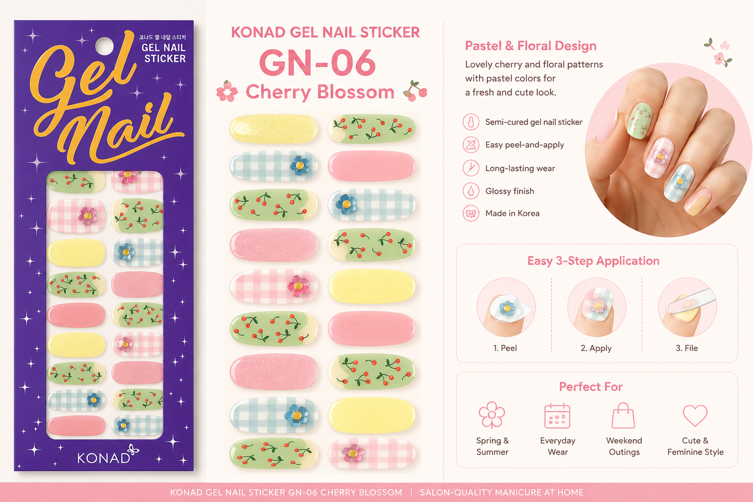 KONAD Gel Nail Sticker GN-06 Cherry Blossom