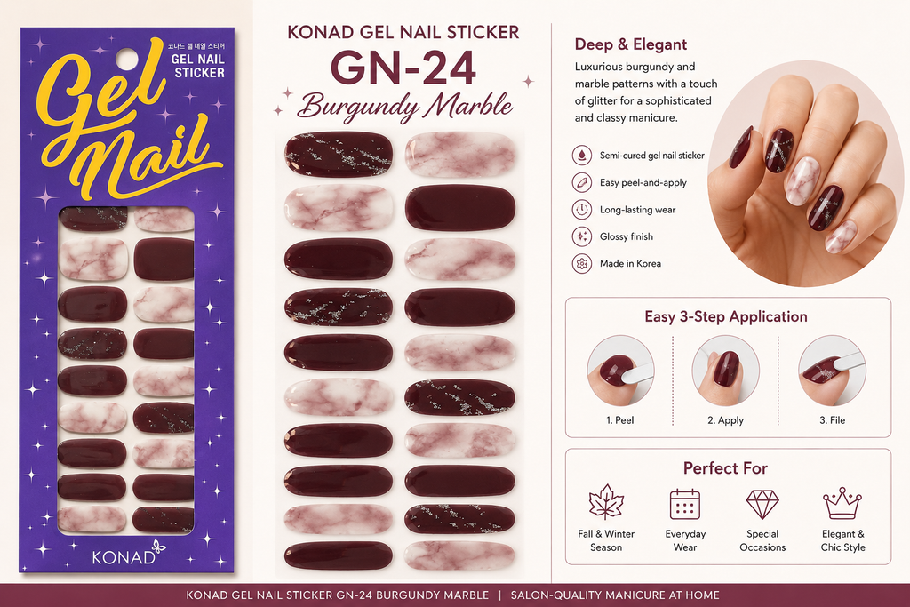 KONAD Gel Nail Sticker GN-24 Burgundy Marble